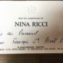 Nina Ricci compliments, carte de visite